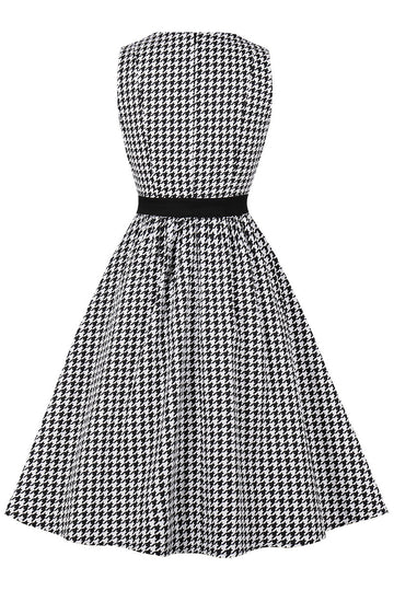 Vestido de balanço de xadrez preto de 1950